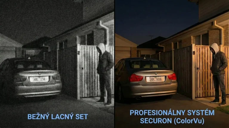 Porovnanie kvality nočného videnia medzi lacnou kamerou a profesionálnym systémom SECURON s technológiou ColorVu.